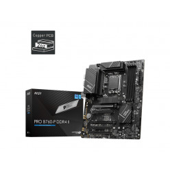 MSI PRO B760-P DDR4 II, Socket 1700, 13Phases, Intel® B760 (14/13/12th Gen CPU), CPU graphics, HDMI, DP, Dual 4xDDR4-5333, 5xPCIe X16 4.0, 4xSATA3, RAID, 2xM.2 4.0, 1xM.2 4.0, ALC897 7.1 HDA/SPDIF, 2.5GbE LAN, 1xUSB-C 3.2Gen2, 7xUSB3.2(1C+6A), Mistyc Ligh